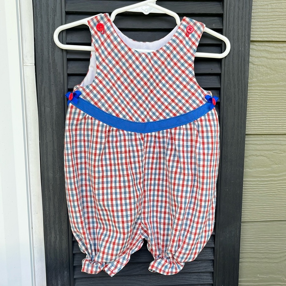 Patriotic baby girl bubble type romper. Size 3-6 months, handmade by me.